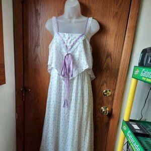 1960'/70'S FLOWY WHITE & PURPLE FLORAL MAXI COCKTAIL DRESS SIZE S MINOR DAMAGE